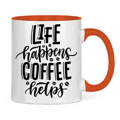 Tasse zweifarbig "Life happens" - Grafikmagie