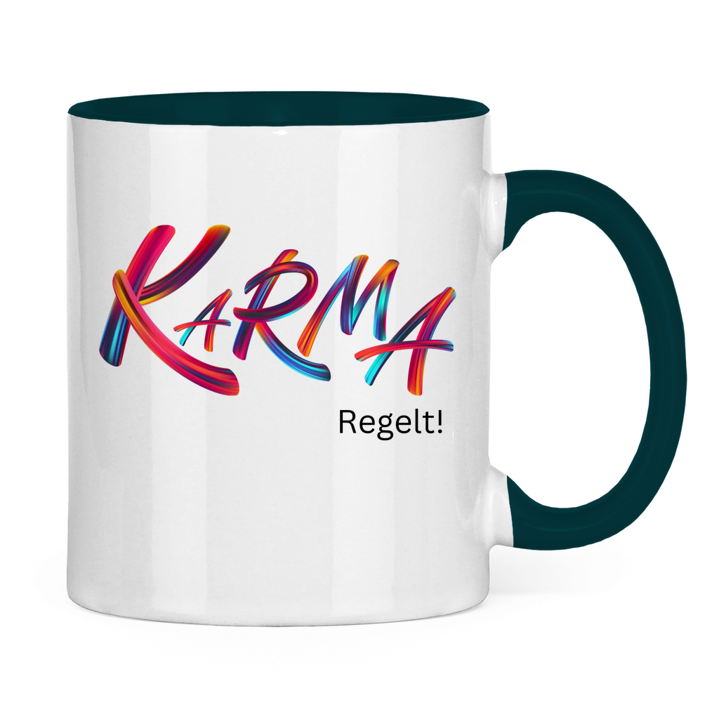 Tasse zweifarbig "Karma regelt" - Grafikmagie