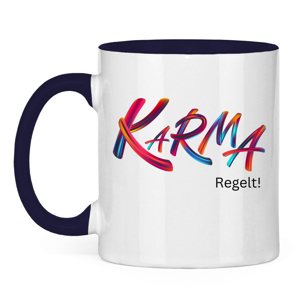 Tasse zweifarbig "Karma regelt" - Grafikmagie