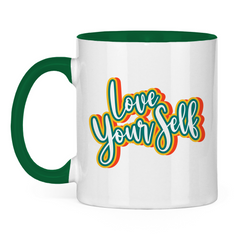 Tasse zweifarbig "Love yourself" - Grafikmagie