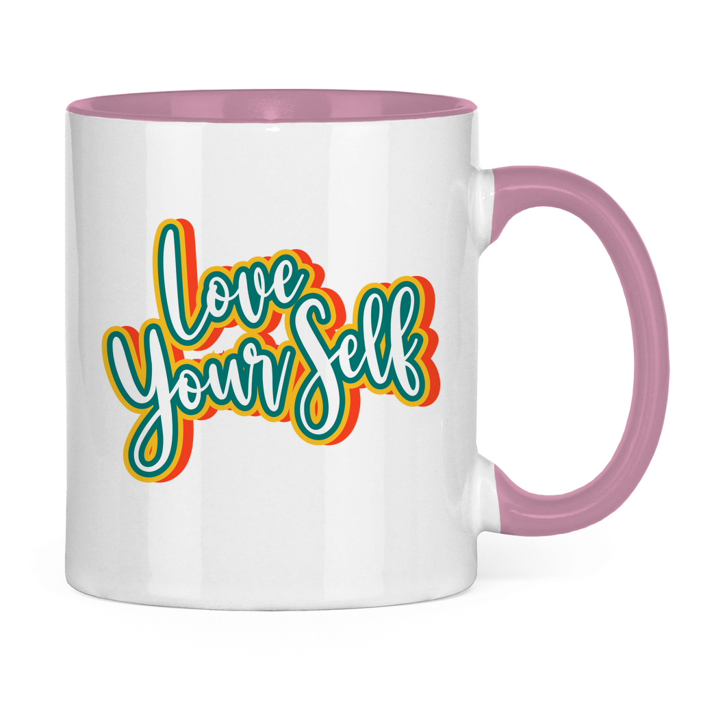 Tasse zweifarbig "Love yourself" - Grafikmagie