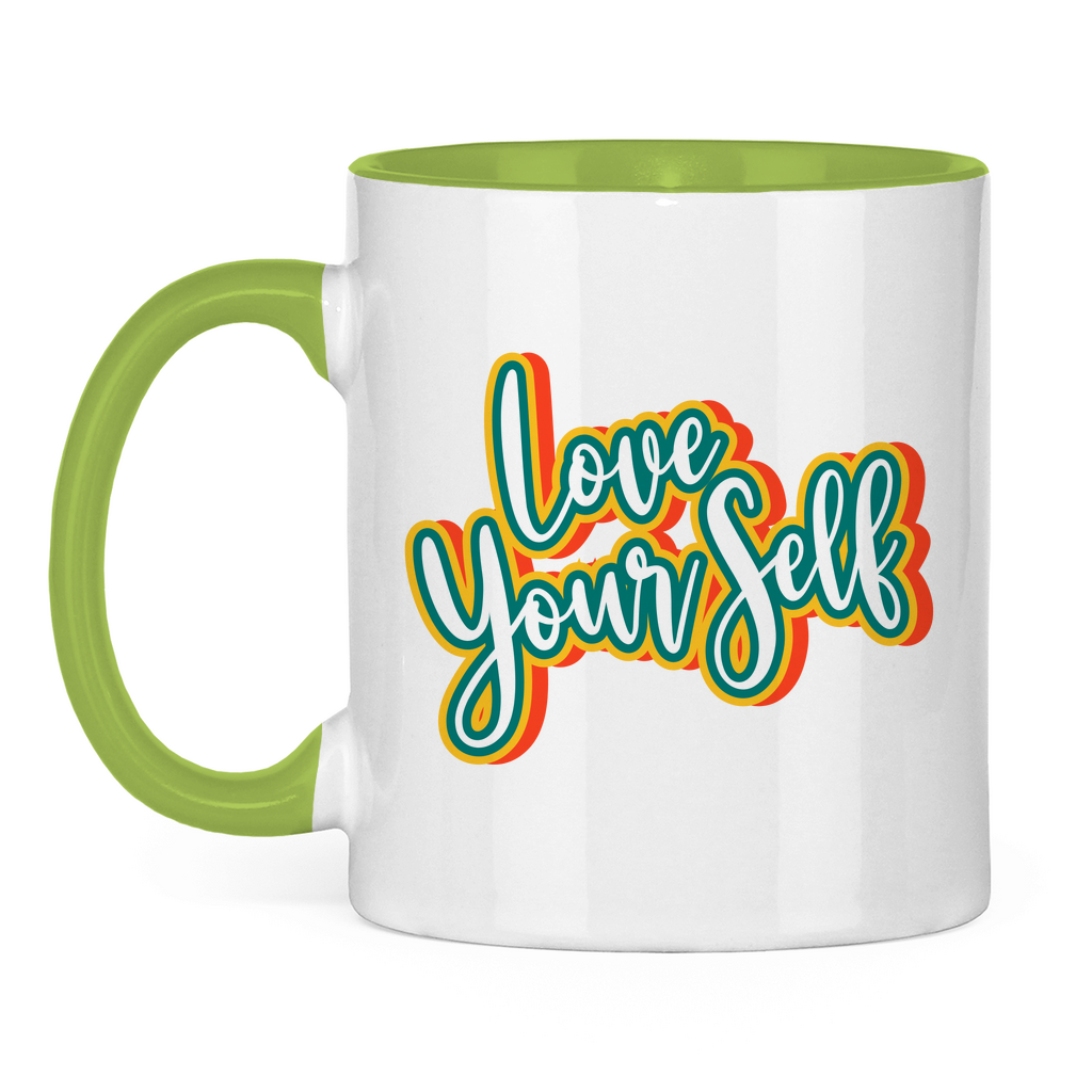 Tasse zweifarbig "Love yourself" - Grafikmagie