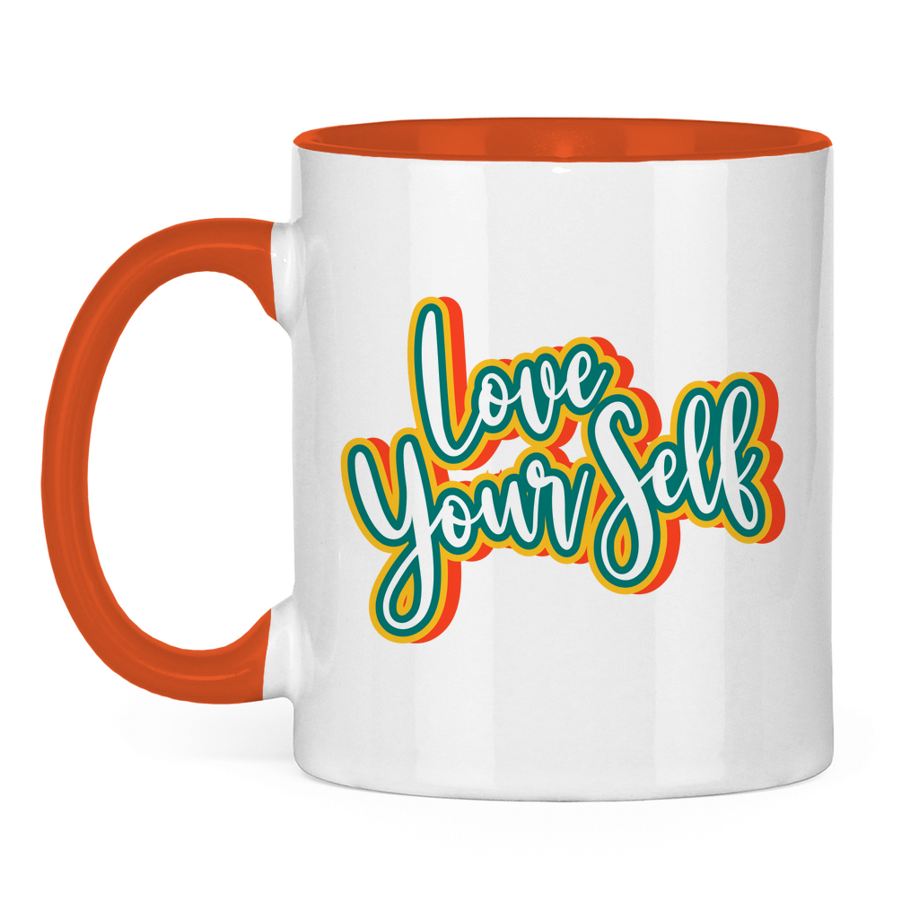 Tasse zweifarbig "Love yourself" - Grafikmagie