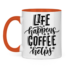Tasse zweifarbig "Life happens" - Grafikmagie