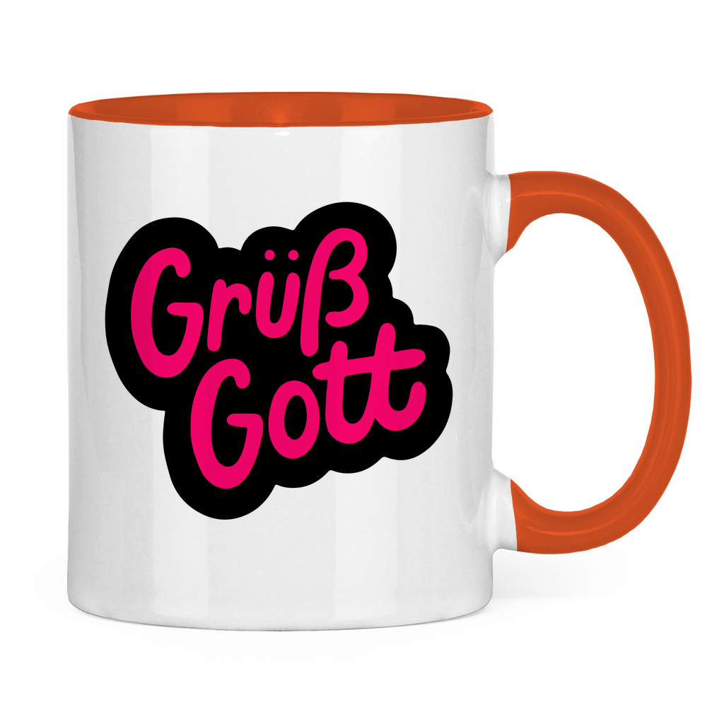 Tasse zweifarbig "Grüß Gott" - Grafikmagie