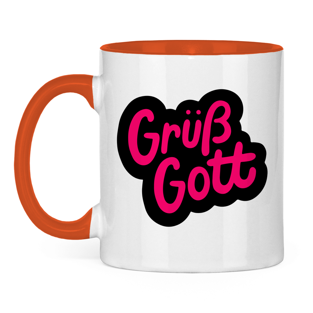 Tasse zweifarbig "Grüß Gott" - Grafikmagie