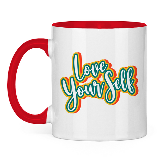 Tasse zweifarbig "Love yourself" - Grafikmagie