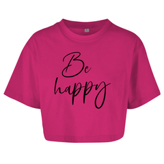 Damen Oversize Crop Top  "Be happy"