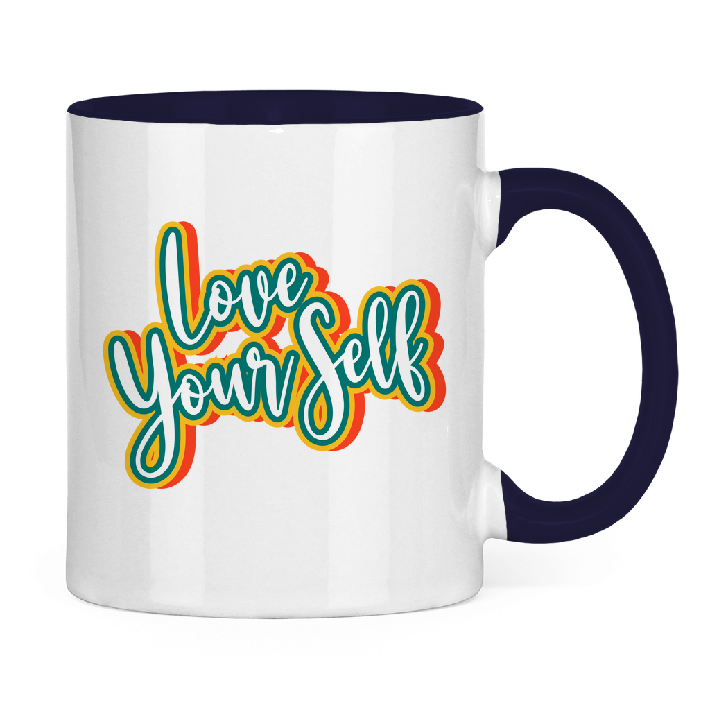 Tasse zweifarbig "Love yourself" - Grafikmagie
