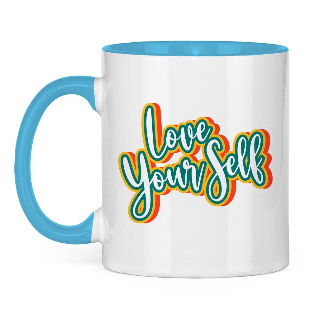 Tasse zweifarbig "Love yourself" - Grafikmagie