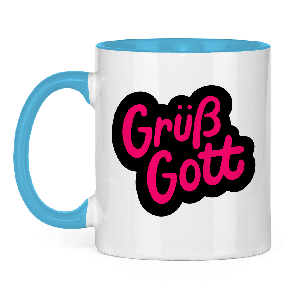 Tasse zweifarbig "Grüß Gott" - Grafikmagie