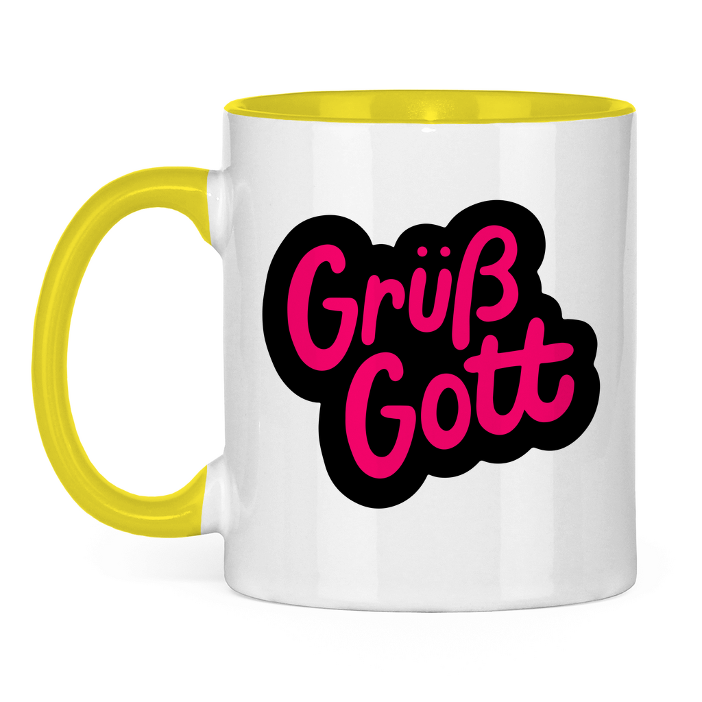 Tasse zweifarbig "Grüß Gott" - Grafikmagie