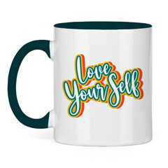 Tasse zweifarbig "Love yourself" - Grafikmagie