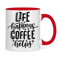 Tasse zweifarbig "Life happens" - Grafikmagie