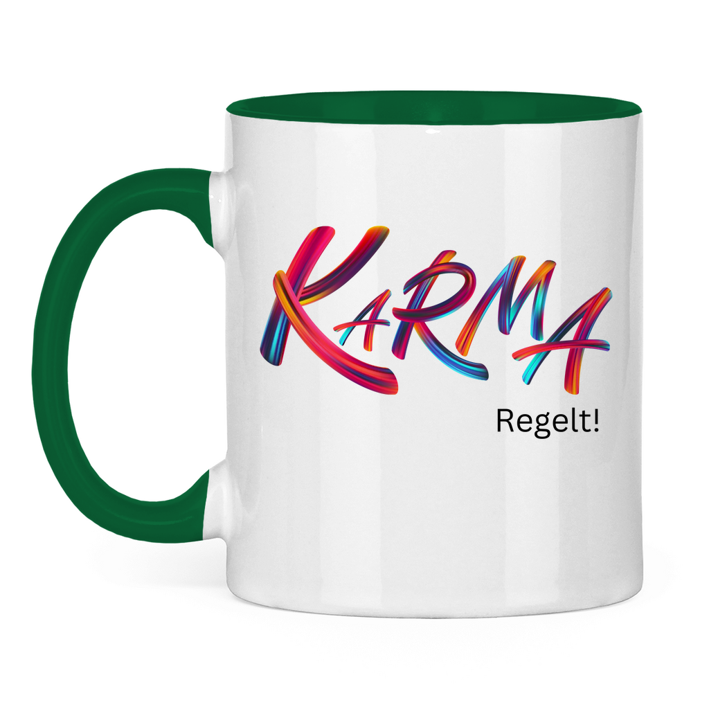 Tasse zweifarbig "Karma regelt" - Grafikmagie