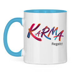 Tasse zweifarbig "Karma regelt" - Grafikmagie