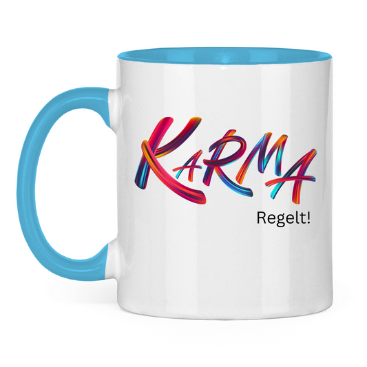 Tasse zweifarbig "Karma regelt" - Grafikmagie