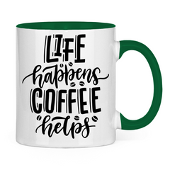 Tasse zweifarbig "Life happens" - Grafikmagie