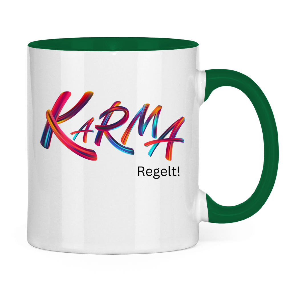Tasse zweifarbig "Karma regelt" - Grafikmagie