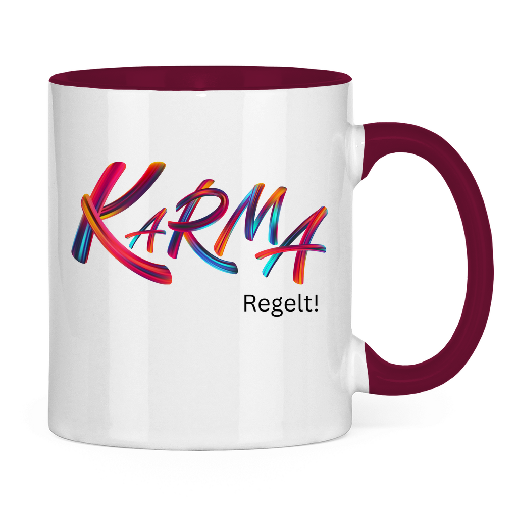 Tasse zweifarbig "Karma regelt" - Grafikmagie