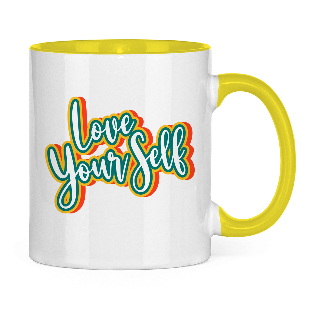Tasse zweifarbig "Love yourself" - Grafikmagie