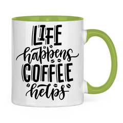 Tasse zweifarbig "Life happens" - Grafikmagie
