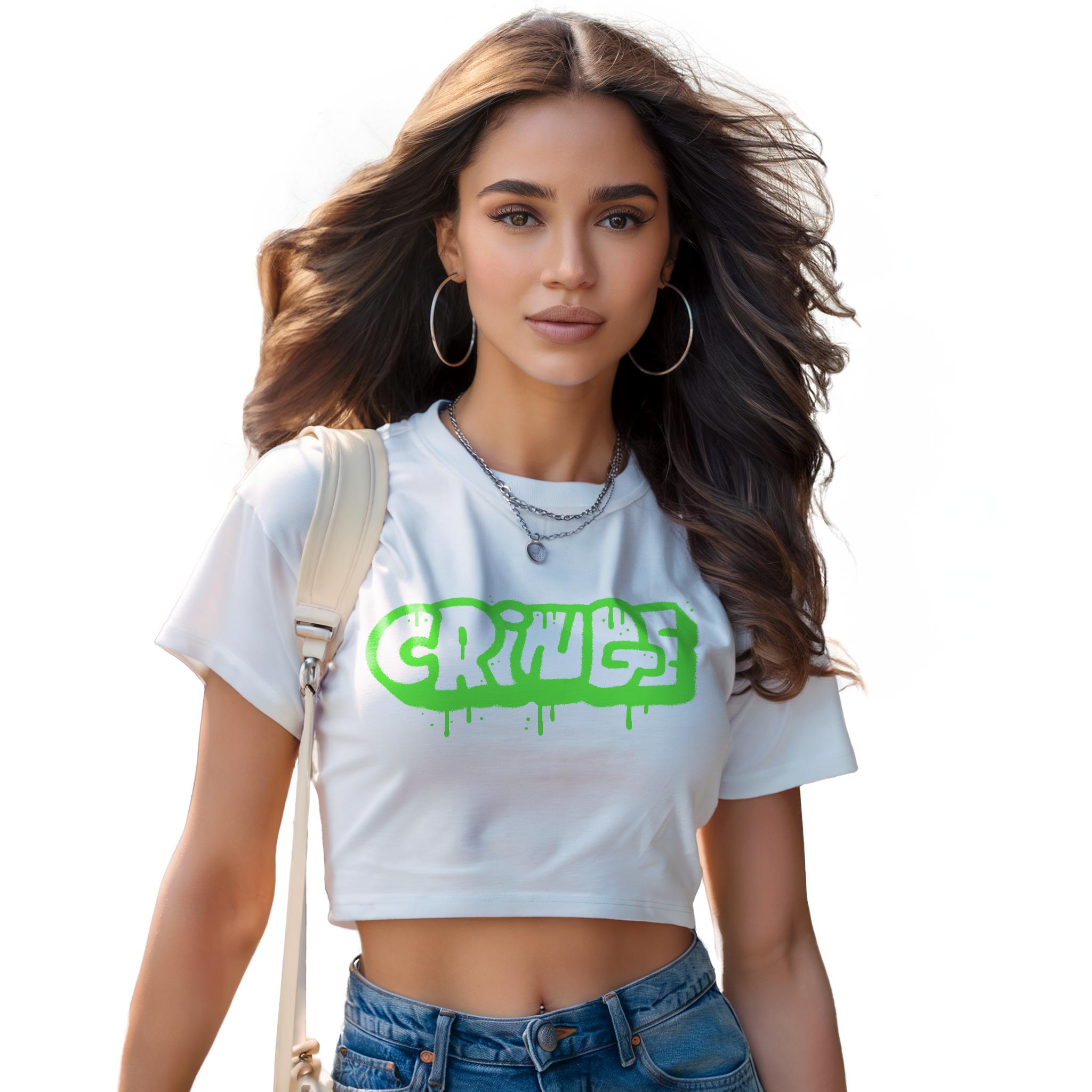 Damen Oversize Crop Top  "Cringe green"