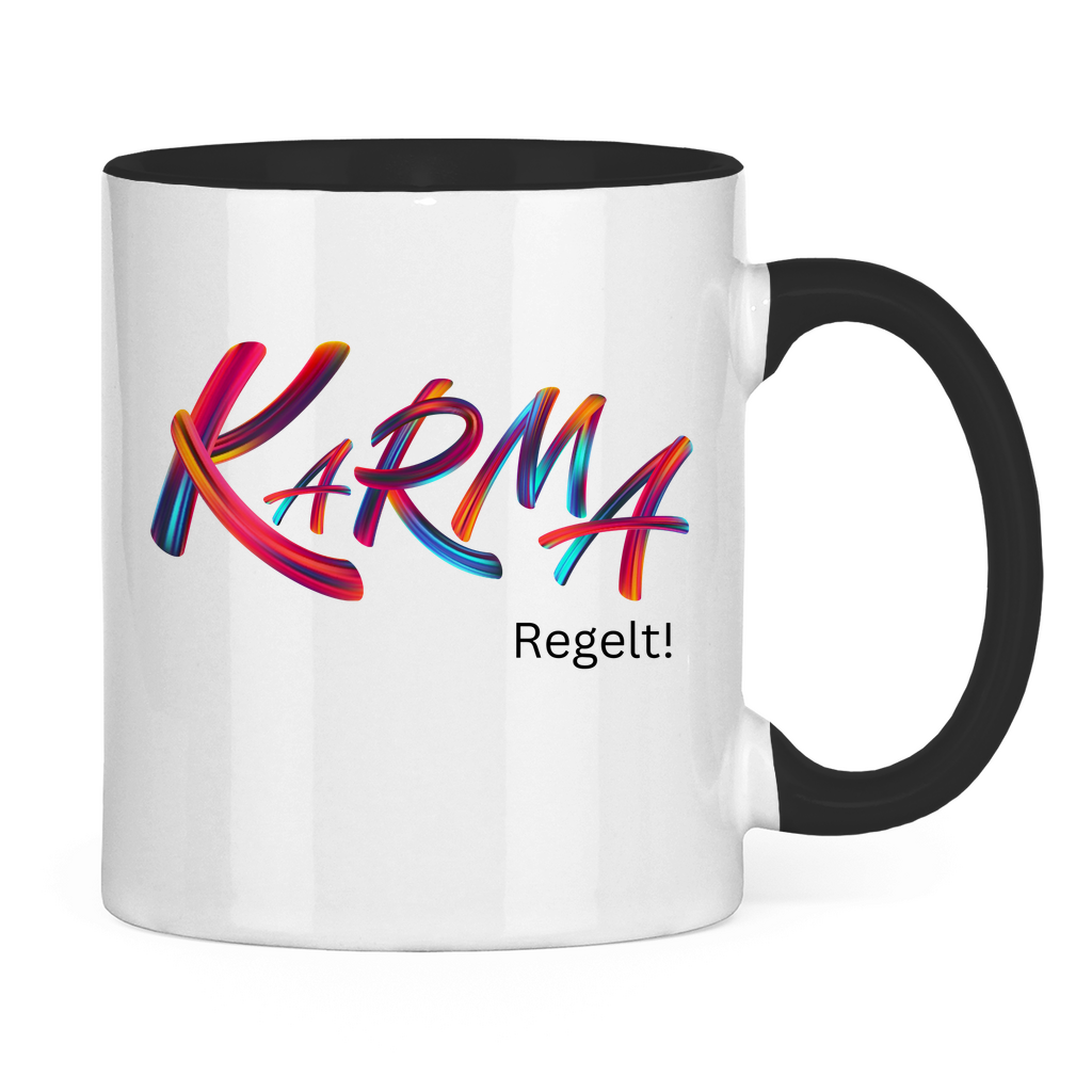 Tasse zweifarbig "Karma regelt" - Grafikmagie