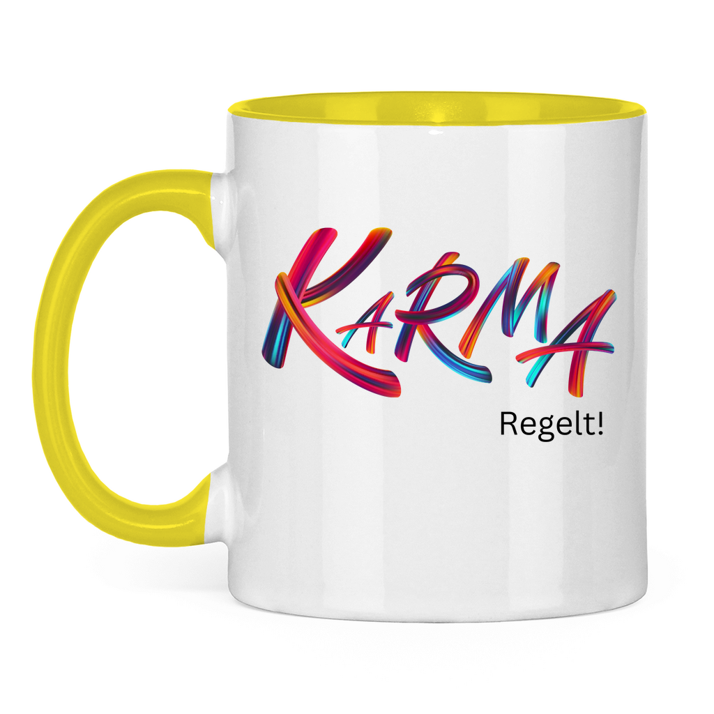 Tasse zweifarbig "Karma regelt" - Grafikmagie