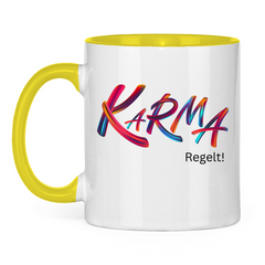 Tasse zweifarbig "Karma regelt" - Grafikmagie