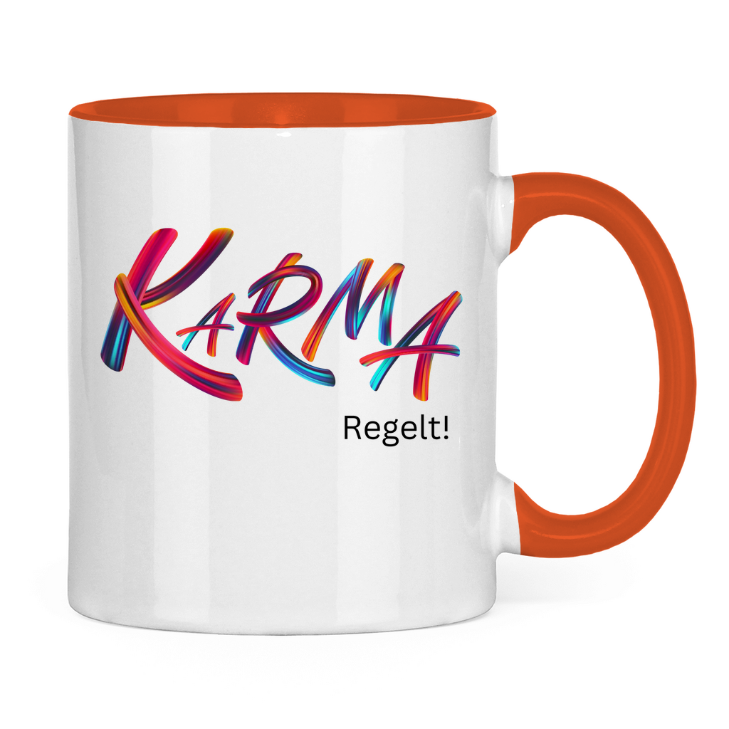 Tasse zweifarbig "Karma regelt" - Grafikmagie