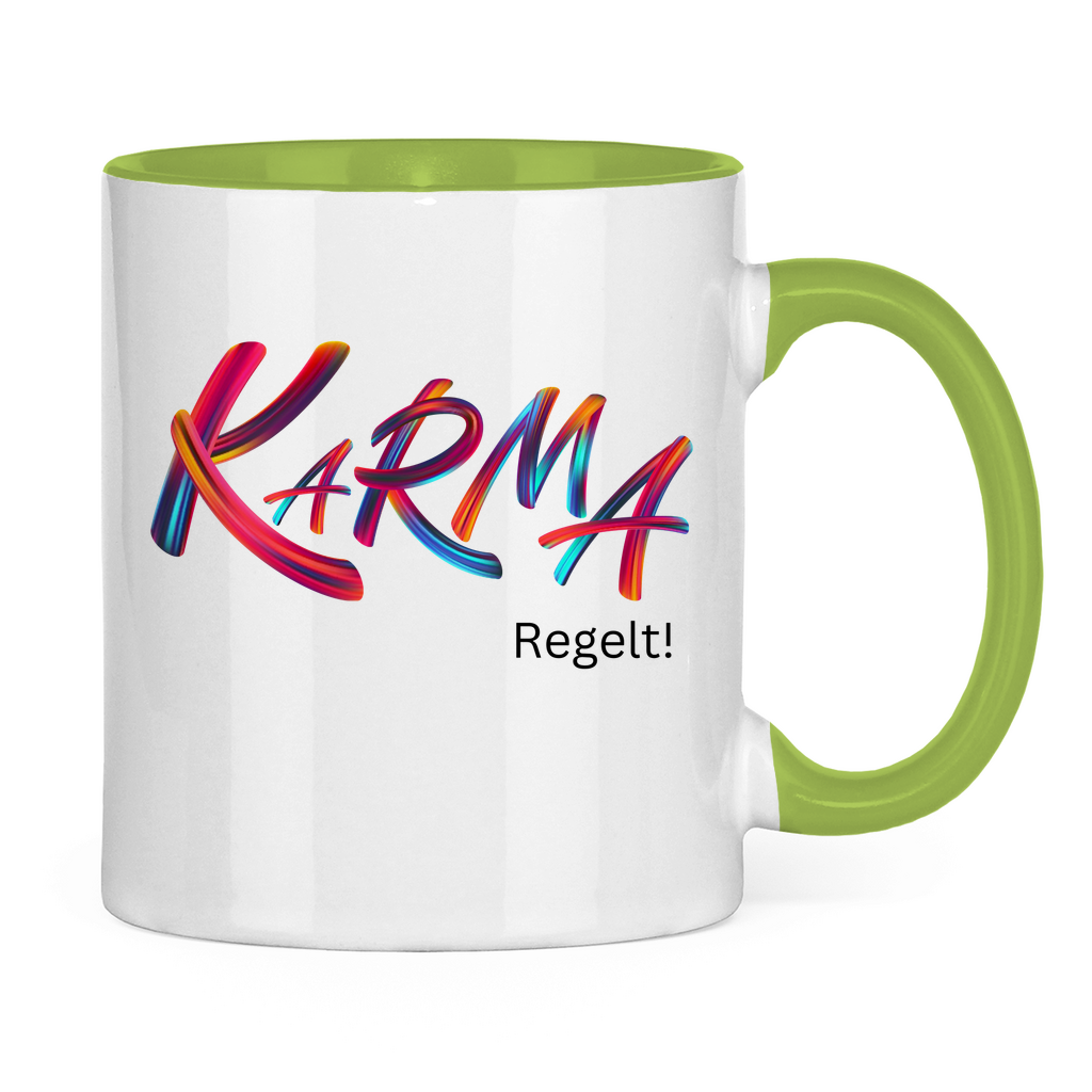 Tasse zweifarbig "Karma regelt" - Grafikmagie
