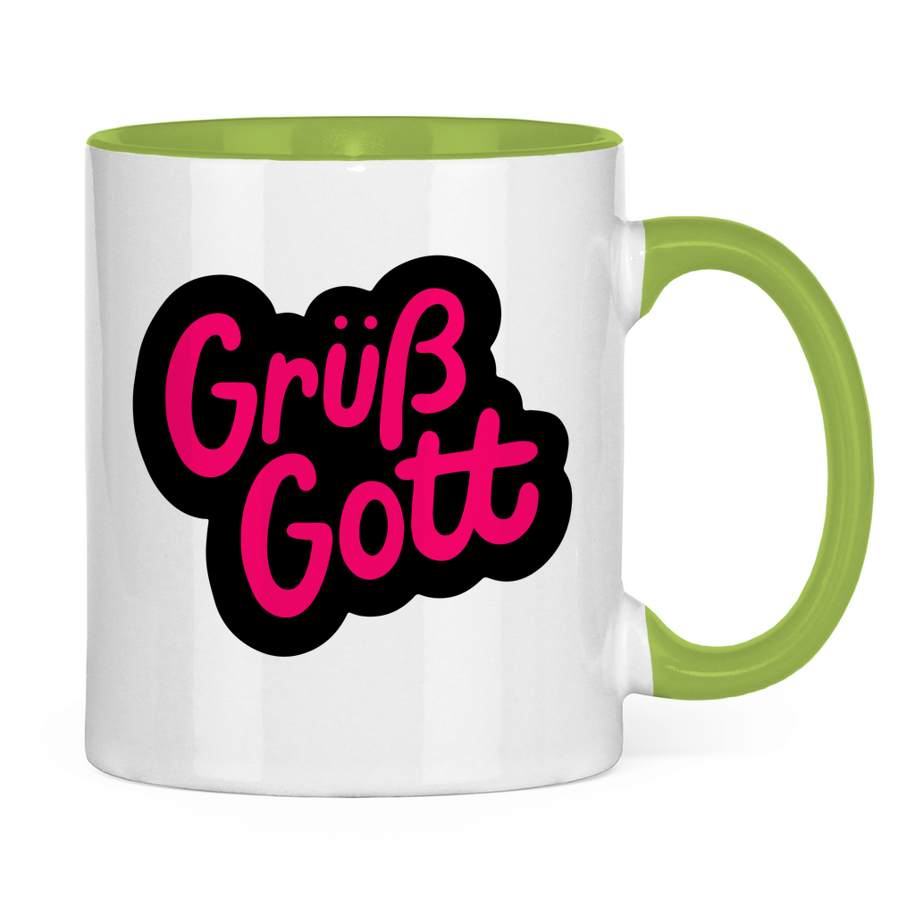 Tasse zweifarbig "Grüß Gott" - Grafikmagie