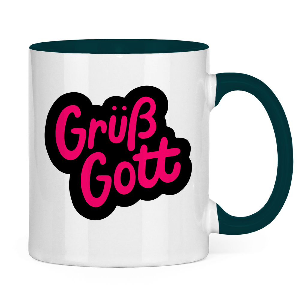 Tasse zweifarbig "Grüß Gott" - Grafikmagie