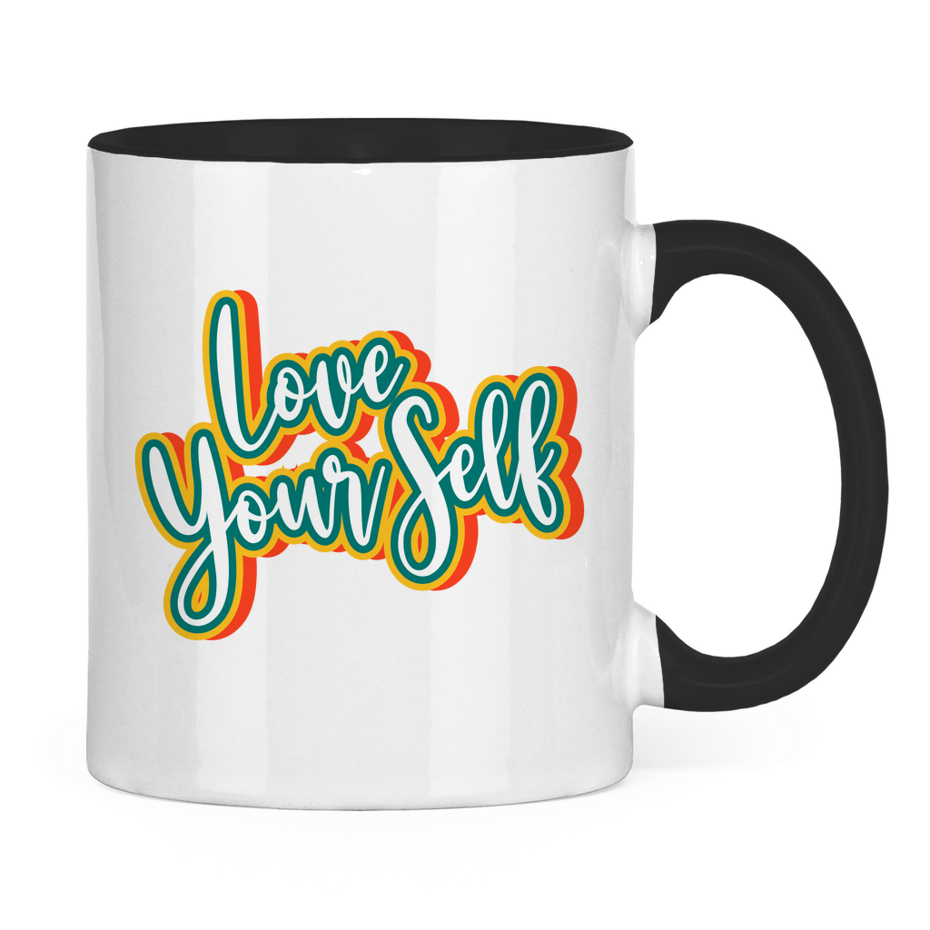 Tasse zweifarbig "Love yourself" - Grafikmagie