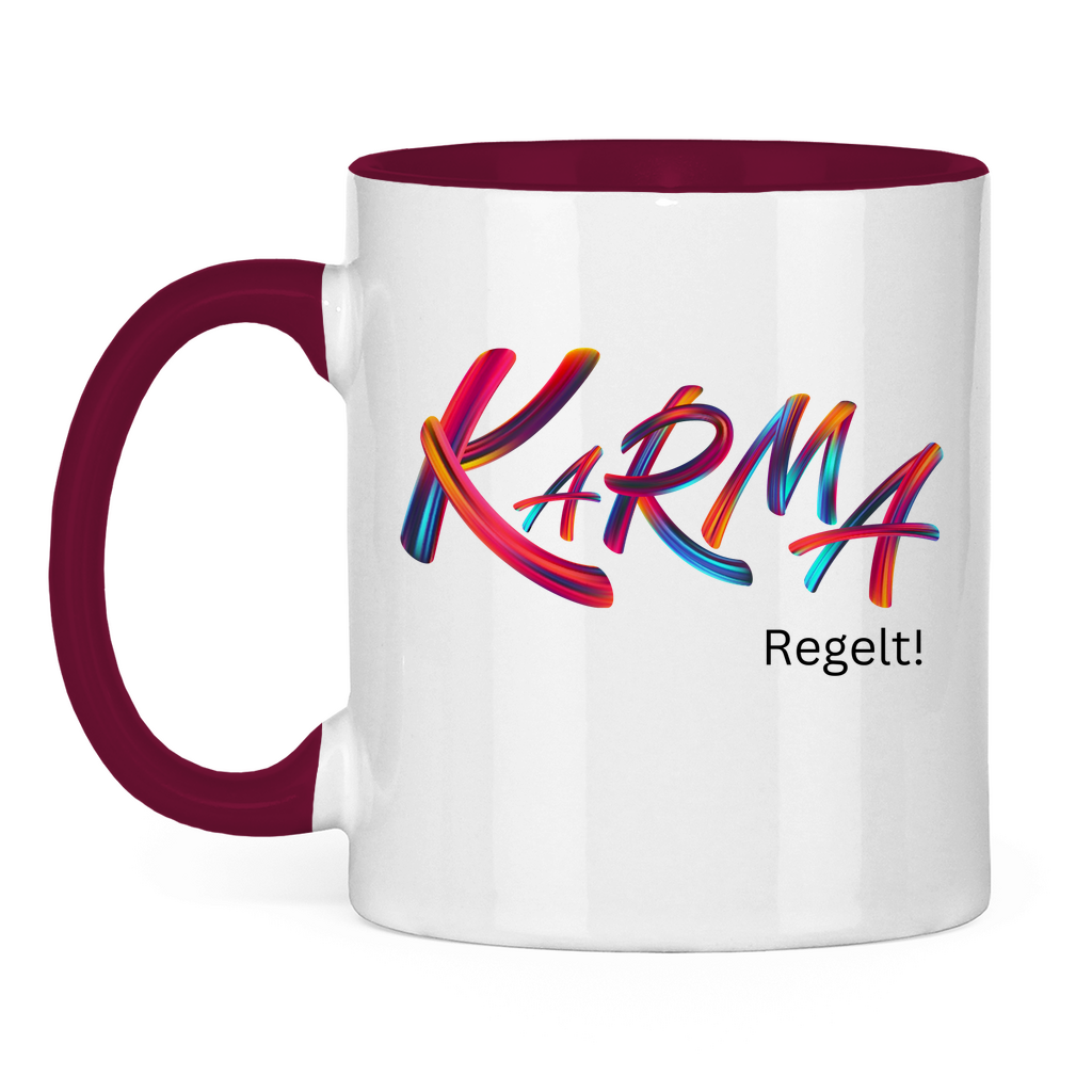 Tasse zweifarbig "Karma regelt" - Grafikmagie