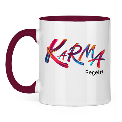 Tasse zweifarbig "Karma regelt" - Grafikmagie