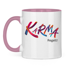 Tasse zweifarbig "Karma regelt" - Grafikmagie