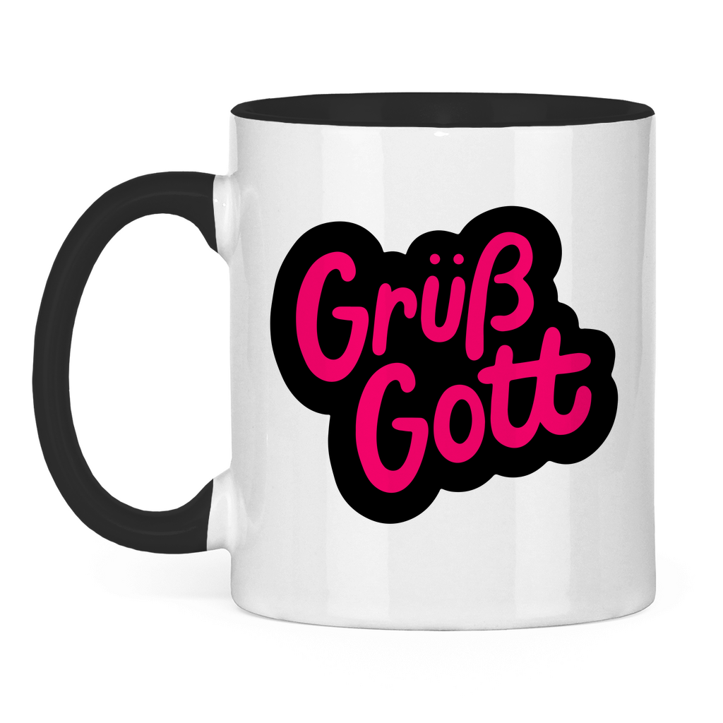 Tasse zweifarbig "Grüß Gott" - Grafikmagie