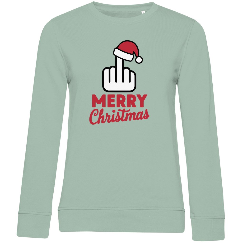 Damen Bio Sweatshirt "Merry Christmas Mittelfinger" - Grafikmagie