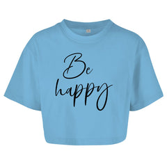 Damen Oversize Crop Top "Be happy" - Grafikmagie
