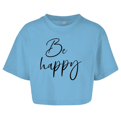 Damen Oversize Crop Top "Be happy" - Grafikmagie