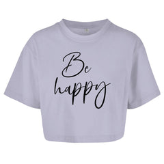 Damen Oversize Crop Top "Be happy" - Grafikmagie