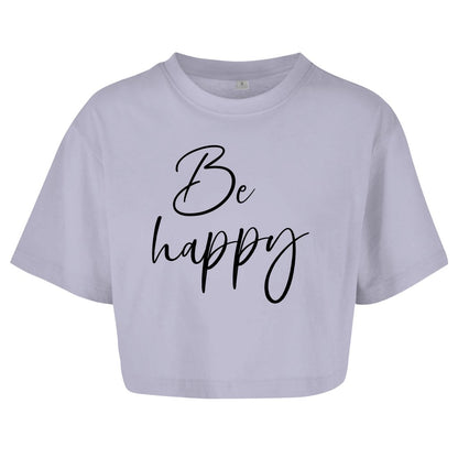 Damen Oversize Crop Top "Be happy" - Grafikmagie