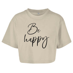 Damen Oversize Crop Top "Be happy" - Grafikmagie