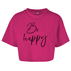 Damen Oversize Crop Top "Be happy" - Grafikmagie