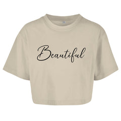 Damen Oversize Crop Top "Beautiful" - Grafikmagie
