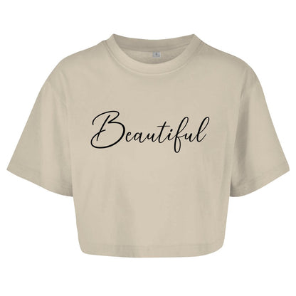 Damen Oversize Crop Top "Beautiful" - Grafikmagie