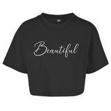 Damen Oversize Crop Top "Beautiful" - Grafikmagie