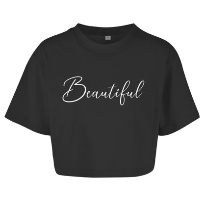 Damen Oversize Crop Top "Beautiful" - Grafikmagie